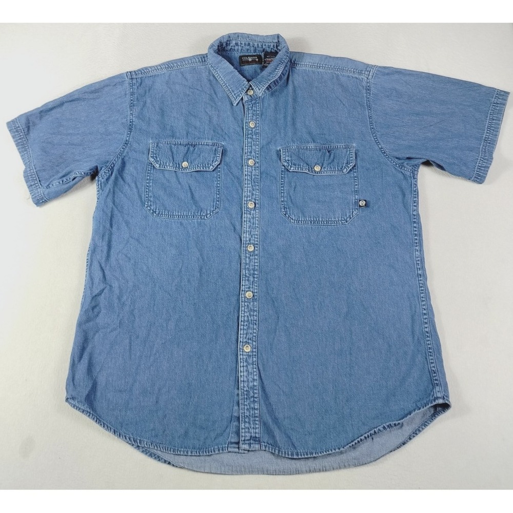 Vintage Coleman Shirt Mens XL Blue Denim 90s Short Sleeve Outdoor Camping Casual